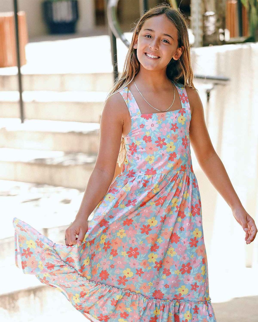 Girls Feather 4 Arrow Maxi | Springtime Floral Coast Line Maxi Dress Blue Grotto