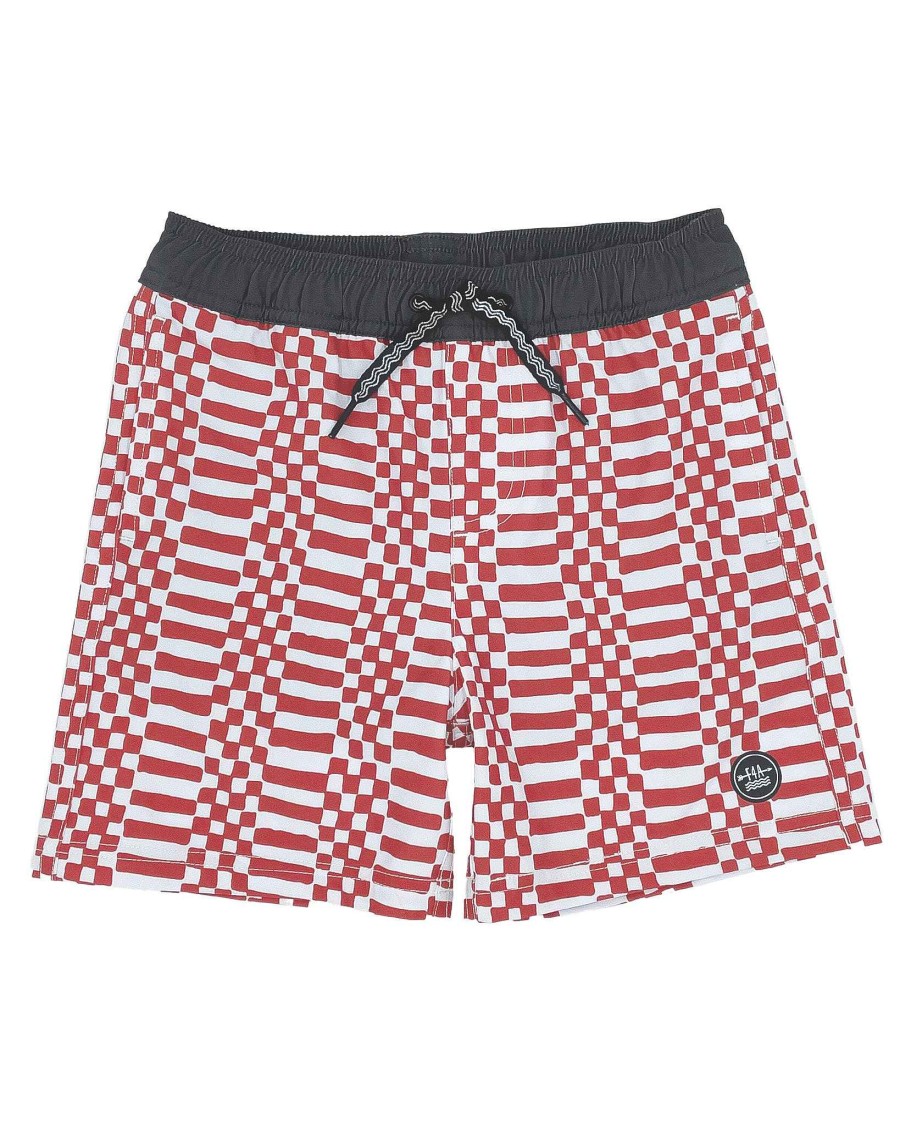 Boys Feather 4 Arrow Trunks | Double Check Volley Trunk Chili Pepper