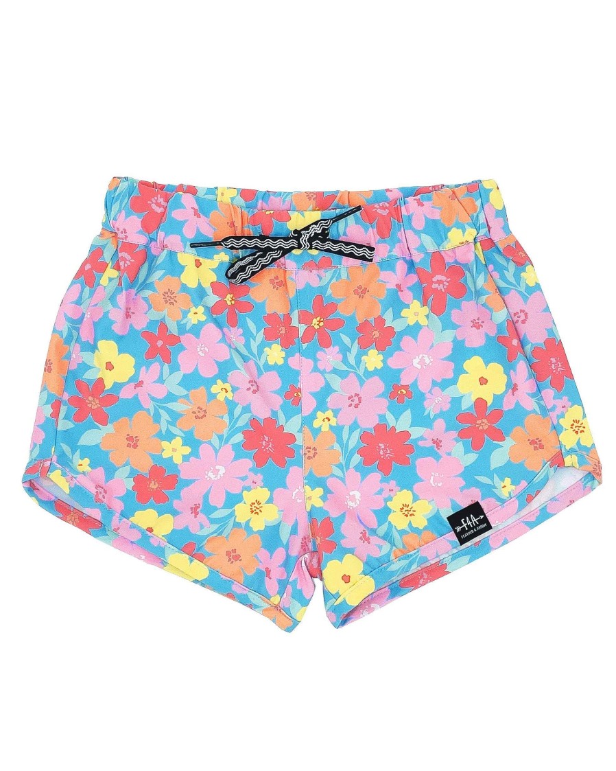 Girls Feather 4 Arrow Shorts | Springtime Floral Surf Short Blue Grotto