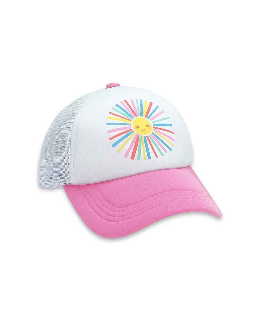 Girls Feather 4 Arrow Hats | Rainbow Sun Trucker Hat Prism Pink/White