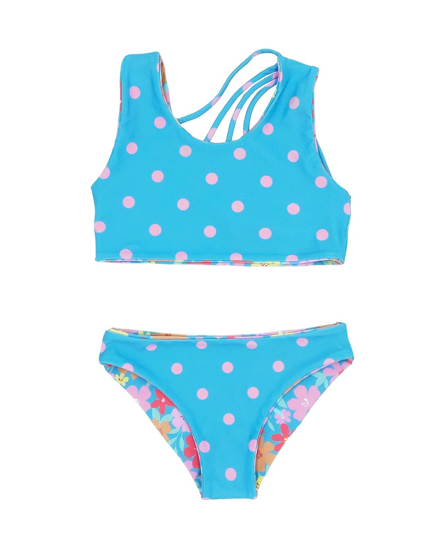 Girls Feather 4 Arrow Reversibles | Springtime Floral Reversible Bikini Blue Grotto