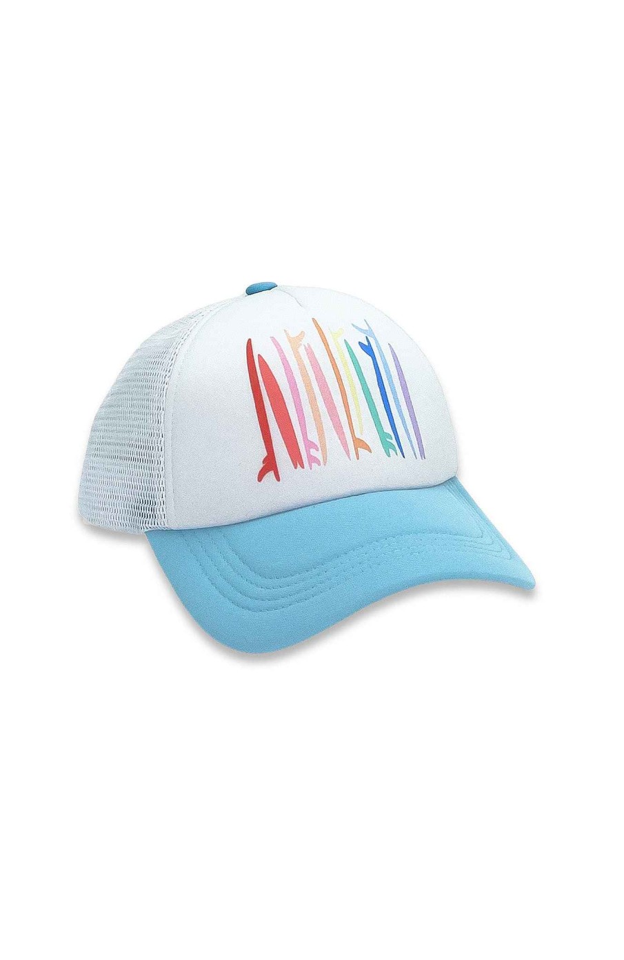 Girls Feather 4 Arrow Hats | Rainbow Surf Trucker Hat Blue Grotto/White