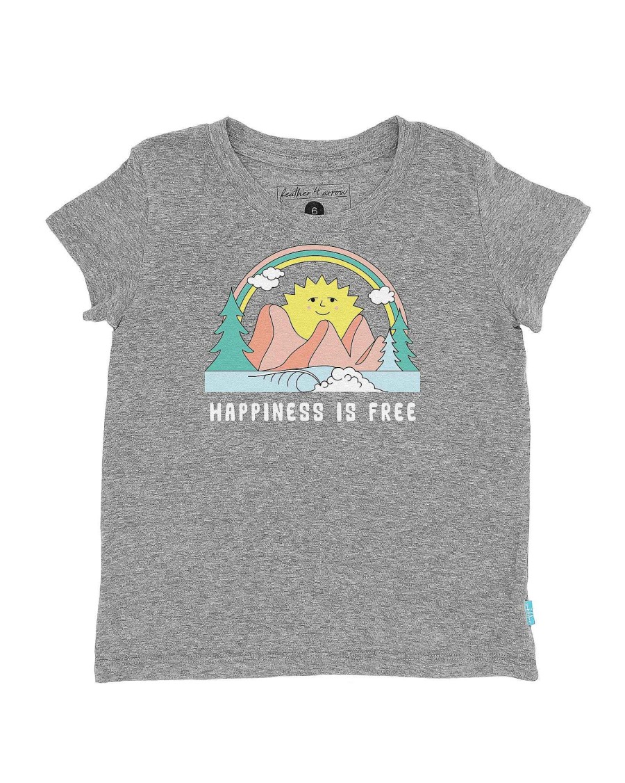 Girls Feather 4 Arrow Graphic Tees | Happiness Is Free Everyday Tee Heather Gray