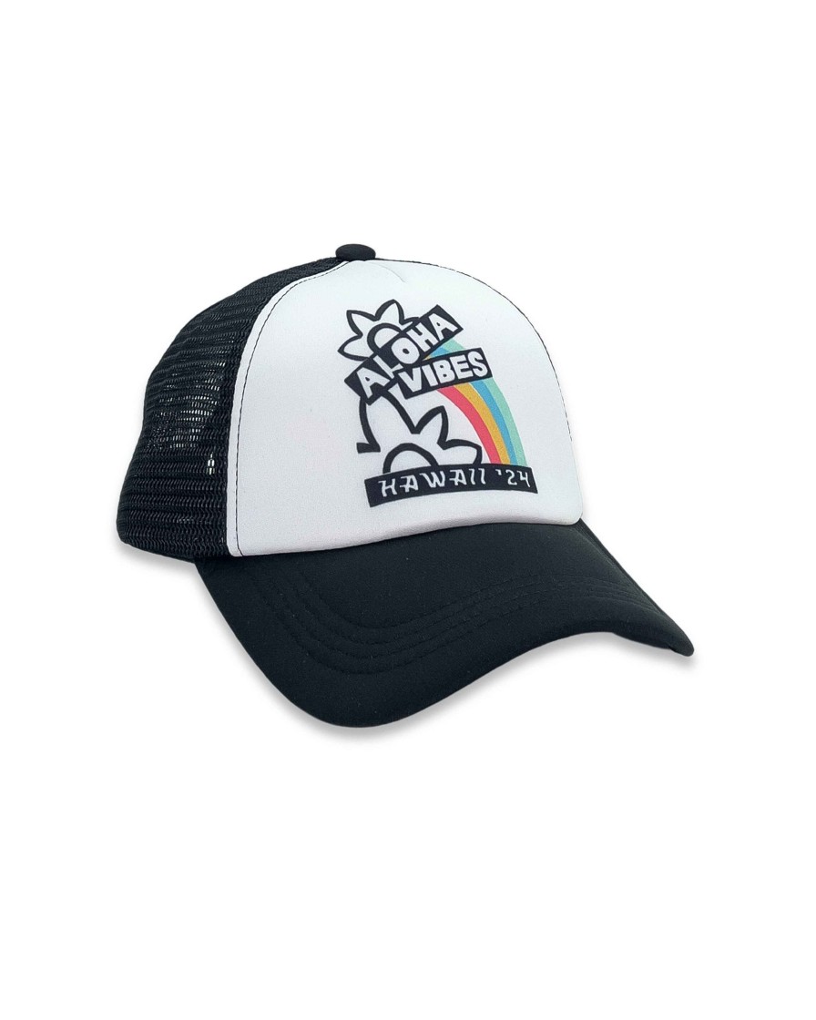 Boys Feather 4 Arrow Hats | Aloha Vibes Trucker Hat Black/White