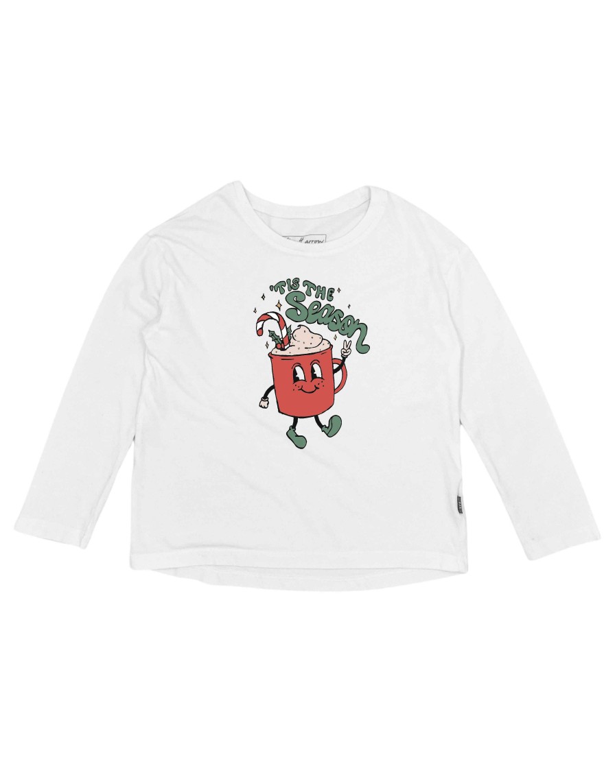 Girls Feather 4 Arrow Longsleeves | Tis The Season L/S Tee White