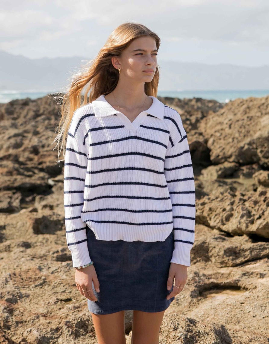 Girls Feather 4 Arrow Sweaters | Sloane Sweater Navy/White