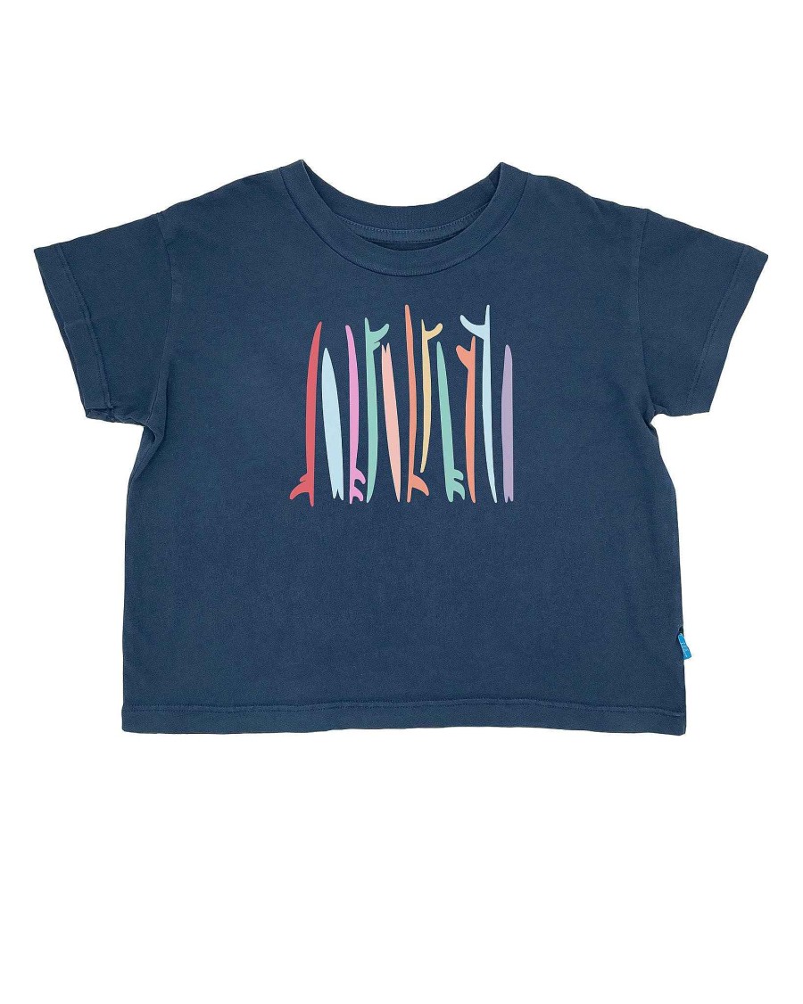 Girls Feather 4 Arrow Graphic Tees | Rainbow Surf Crop Tee Navy