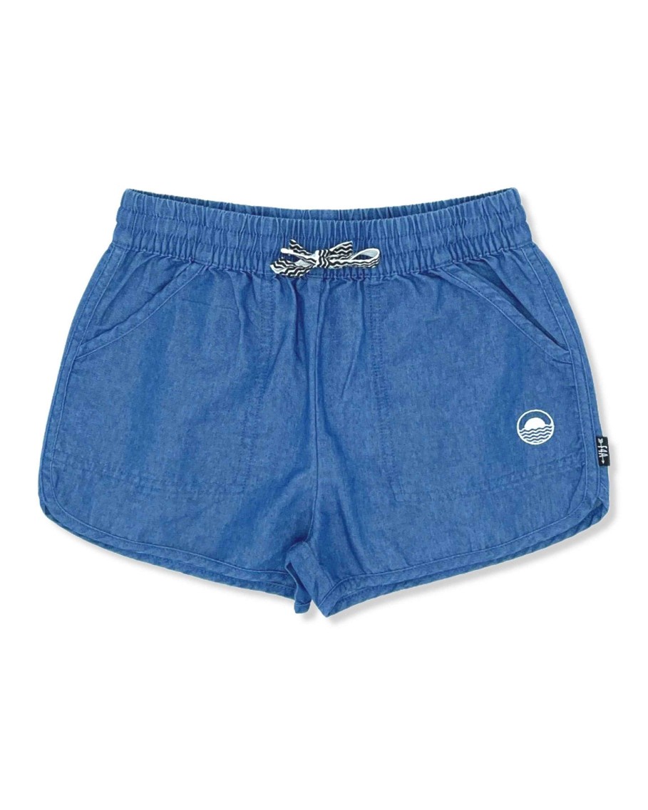 Babies Feather 4 Arrow Bottoms | Daisy Chambray Short Washed Indigo