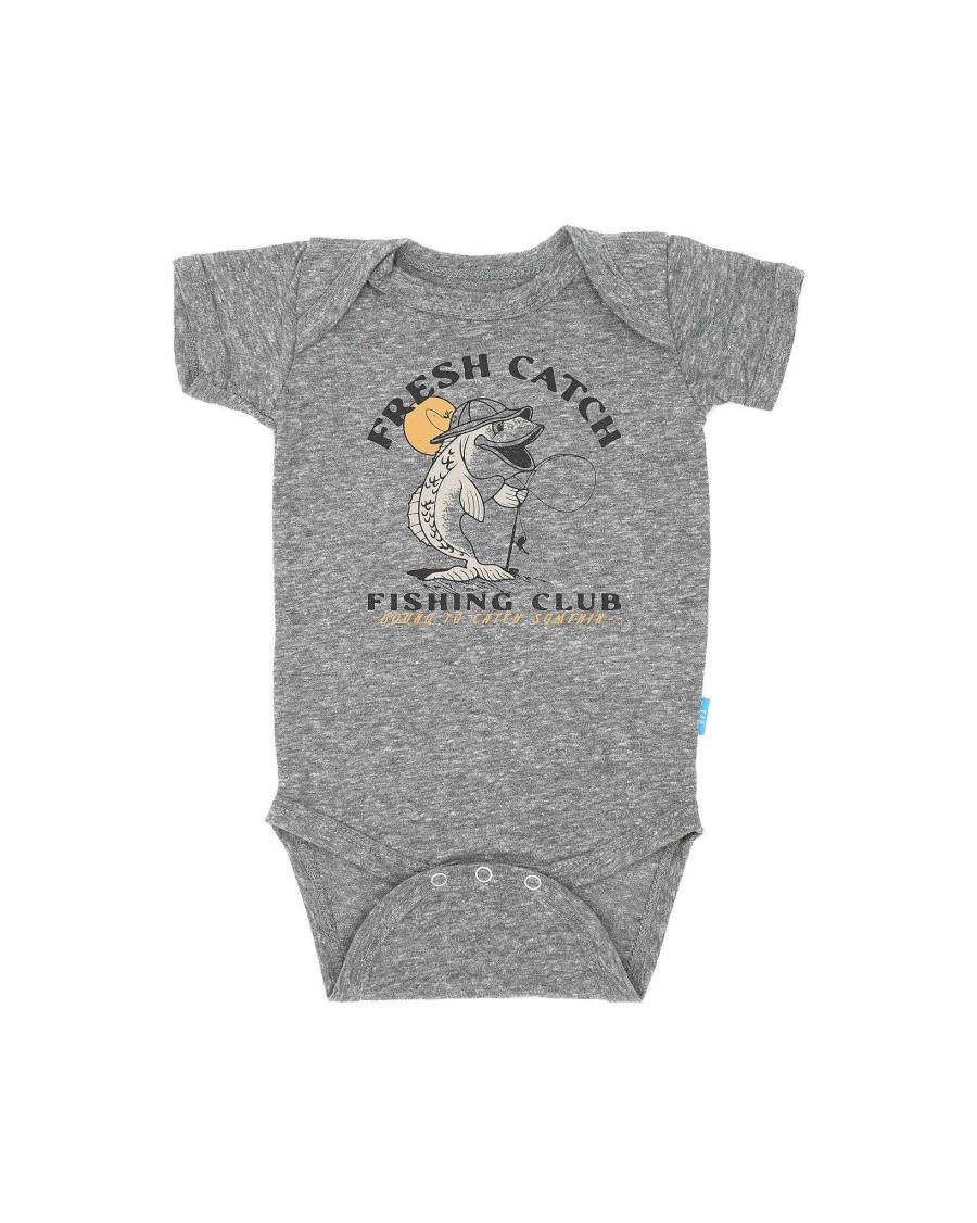 Babies Feather 4 Arrow Graphic One-Pieces | Fresh Catch One Piece Heather Gray