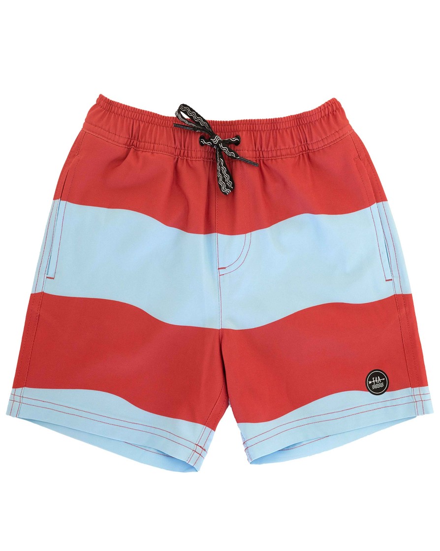 Boys Feather 4 Arrow Trunks | Wave Stripe Volley Trunk Chili Pepper