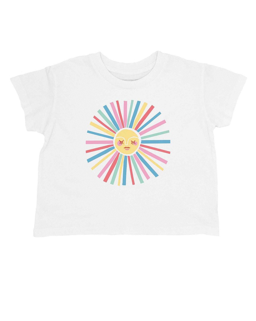 Girls Feather 4 Arrow Graphic Tees | Sunshine Crop Tee White