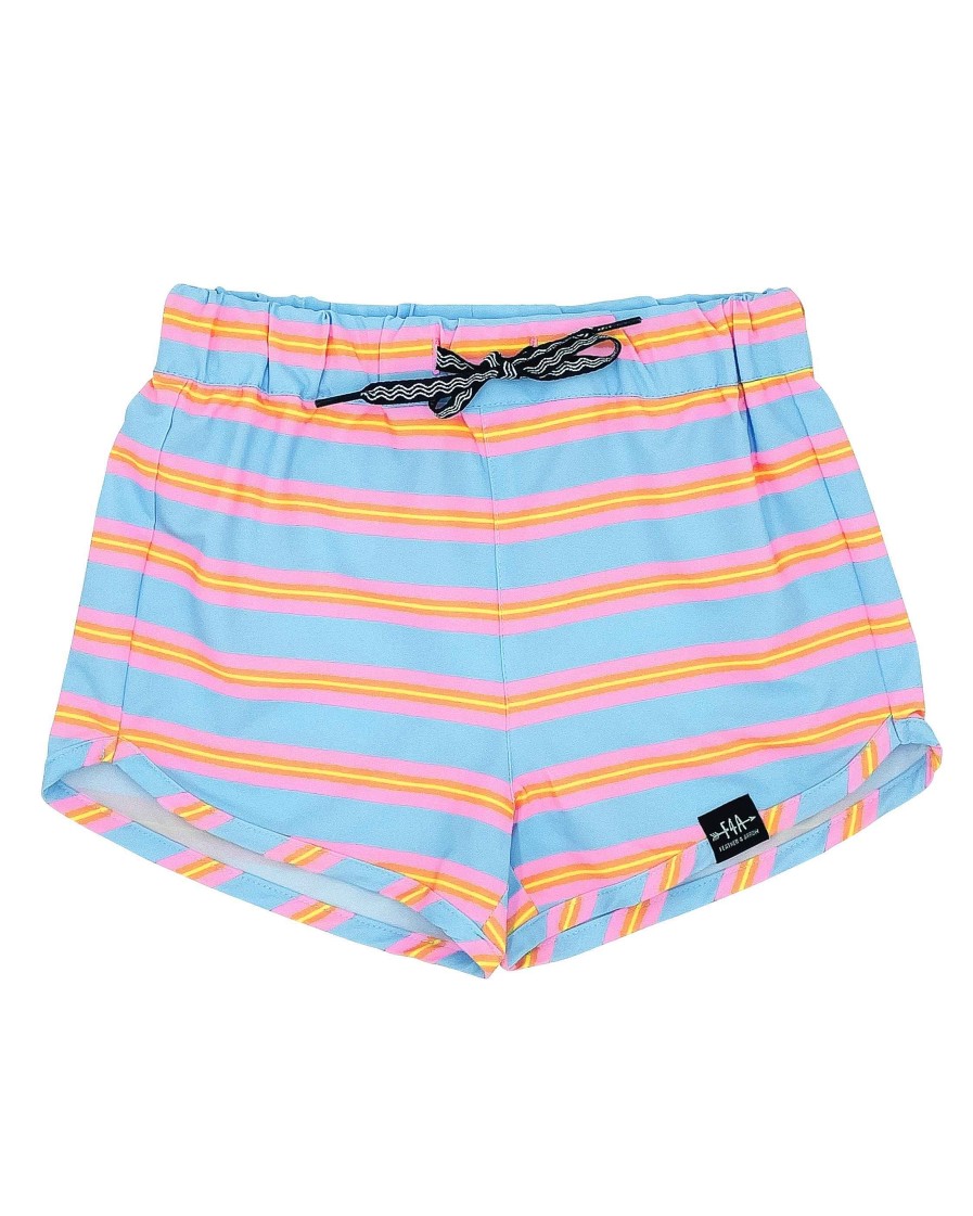 Girls Feather 4 Arrow Shorts | Horizontal Stripe Surf Short Crystal Blue