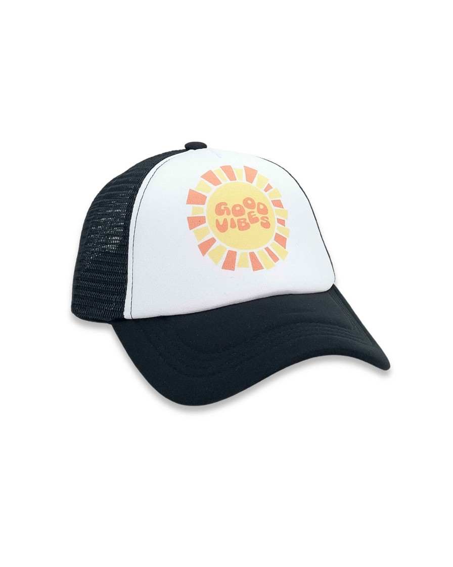 Girls Feather 4 Arrow Hats | Good Vibes Trucker Hat Black/White